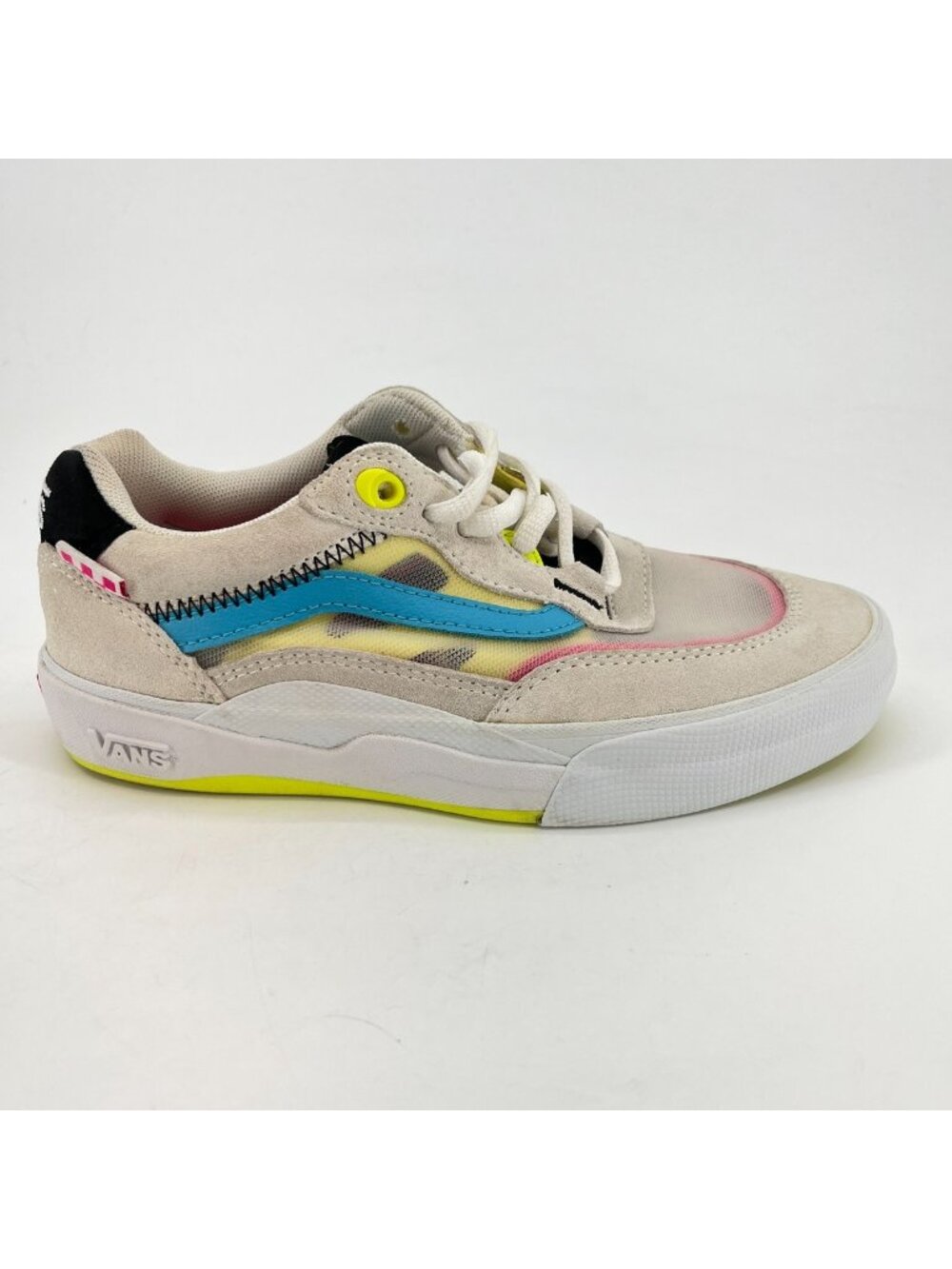 Vans Skate Wayvee Girls Size 4Y Cream Yellow Blue Athletic Walking Shoes Sneaker